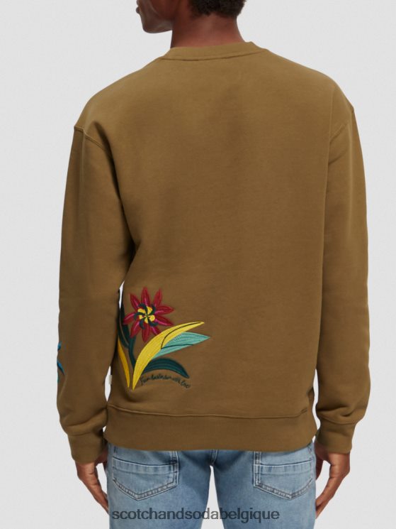 vêtements Scotch & Soda sweat-shirt ras du cou brodé coupe décontractée- Scotch and Soda Belgique kaki 6BZRBF506
