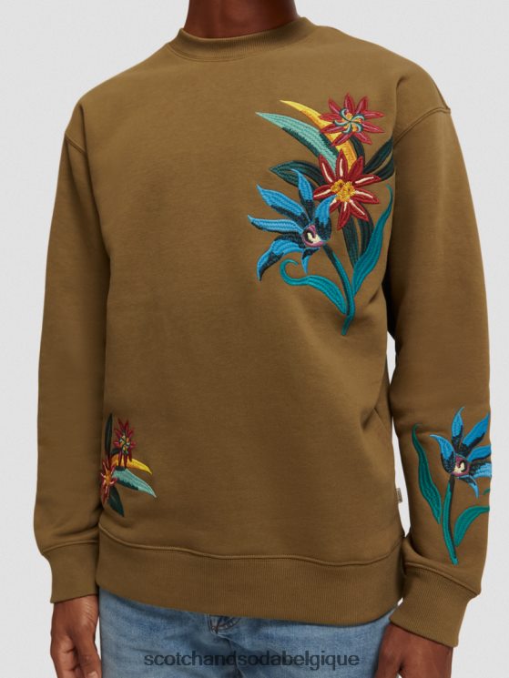 vêtements Scotch & Soda sweat-shirt ras du cou brodé coupe décontractée- Scotch and Soda Belgique kaki 6BZRBF506