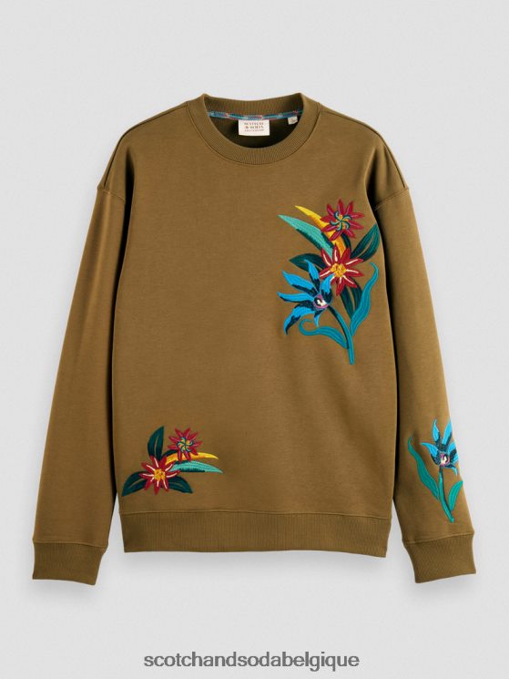 vêtements Scotch & Soda sweat-shirt ras du cou brodé coupe décontractée- Scotch and Soda Belgique kaki 6BZRBF506