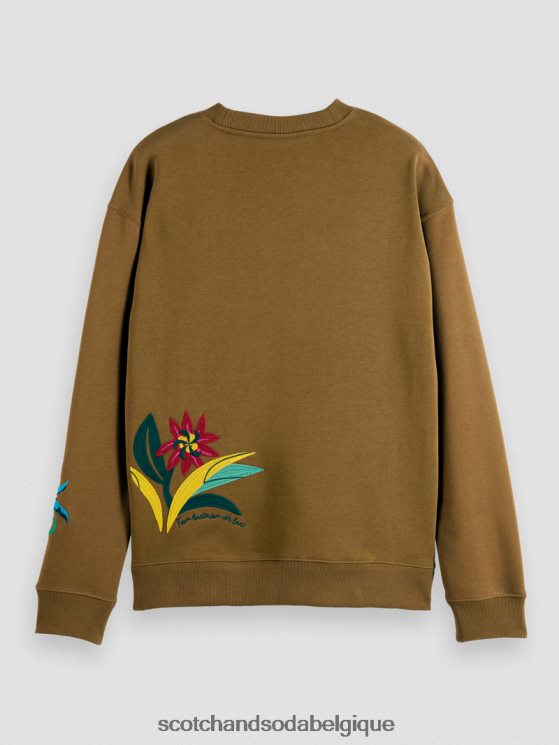 vêtements Scotch & Soda sweat-shirt ras du cou brodé coupe décontractée- Scotch and Soda Belgique kaki 6BZRBF506