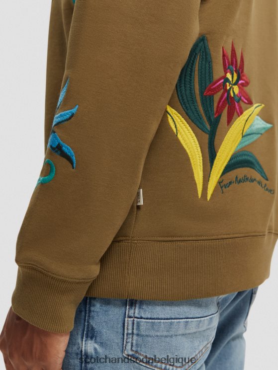 vêtements Scotch & Soda sweat-shirt ras du cou brodé coupe décontractée- Scotch and Soda Belgique kaki 6BZRBF506