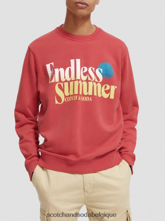 vêtements Scotch & Soda sweat-shirt ras du cou graphique teint en pièce coupe classique- Scotch and Soda Belgique tulipe rouge 6BZRBF542