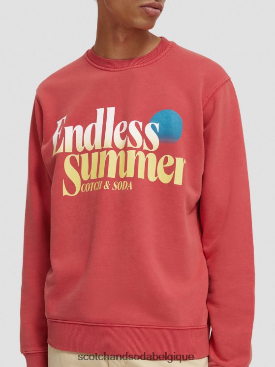 vêtements Scotch & Soda sweat-shirt ras du cou graphique teint en pièce coupe classique- Scotch and Soda Belgique tulipe rouge 6BZRBF542