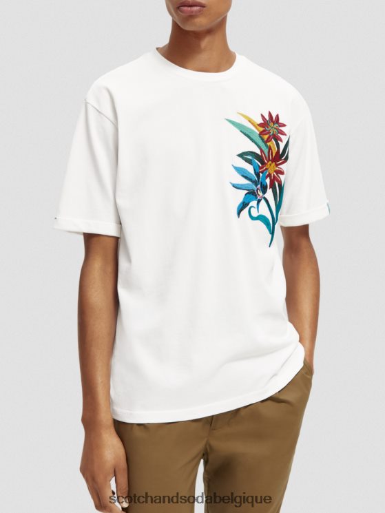 vêtements Scotch & Soda T-shirt coupe décontractée à fleurs brodées- Scotch and Soda Belgique blanc 6BZRBF353