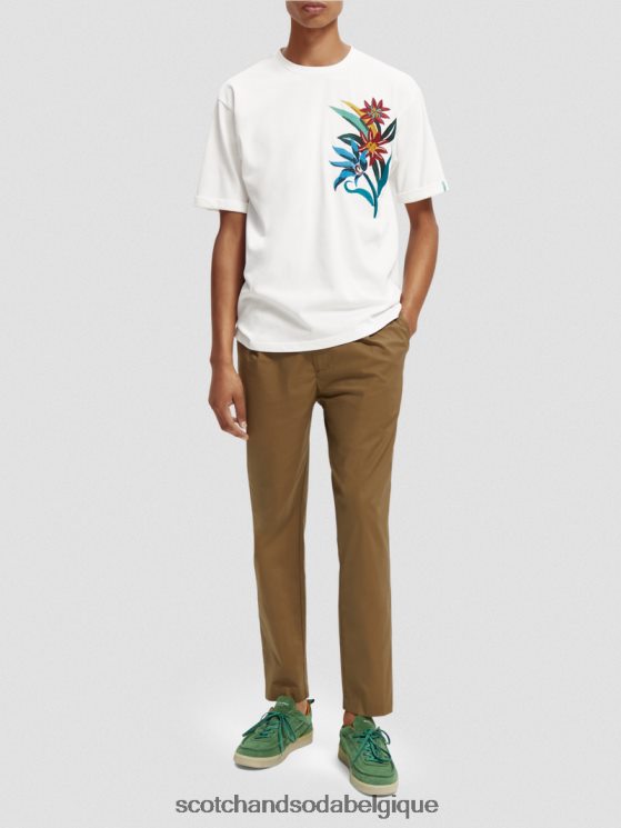 vêtements Scotch & Soda T-shirt coupe décontractée à fleurs brodées- Scotch and Soda Belgique blanc 6BZRBF353