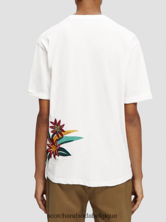 vêtements Scotch & Soda T-shirt coupe décontractée à fleurs brodées- Scotch and Soda Belgique blanc 6BZRBF353