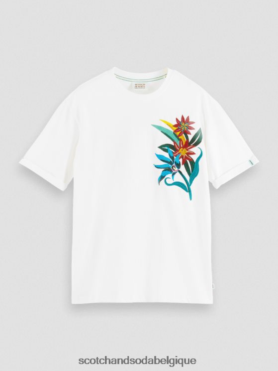 vêtements Scotch & Soda T-shirt coupe décontractée à fleurs brodées- Scotch and Soda Belgique blanc 6BZRBF353