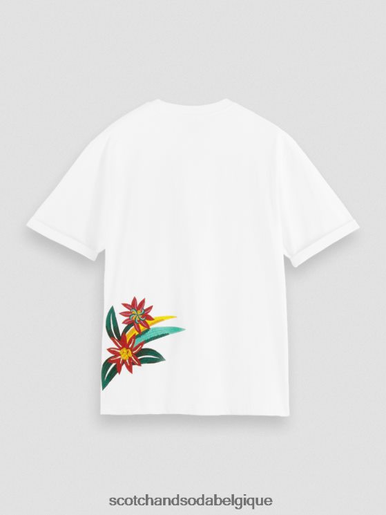 vêtements Scotch & Soda T-shirt coupe décontractée à fleurs brodées- Scotch and Soda Belgique blanc 6BZRBF353