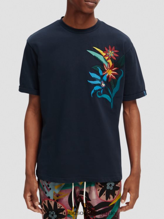 vêtements Scotch & Soda T-shirt coupe décontractée à fleurs brodées- Scotch and Soda outlet nuit 6BZRBF352