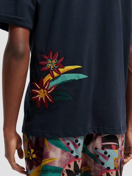 vêtements Scotch & Soda T-shirt coupe décontractée à fleurs brodées- Scotch and Soda outlet nuit 6BZRBF352