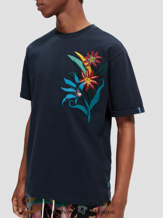 vêtements Scotch & Soda T-shirt coupe décontractée à fleurs brodées- Scotch and Soda outlet nuit 6BZRBF352