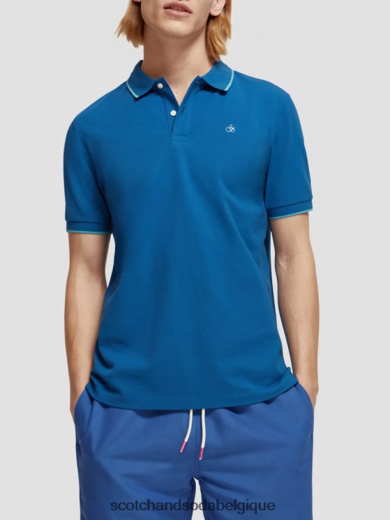 vêtements Scotch & Soda polo en coton biologique à liseré- Scotch and Soda outlet Bleu Riviera 6BZRBF451