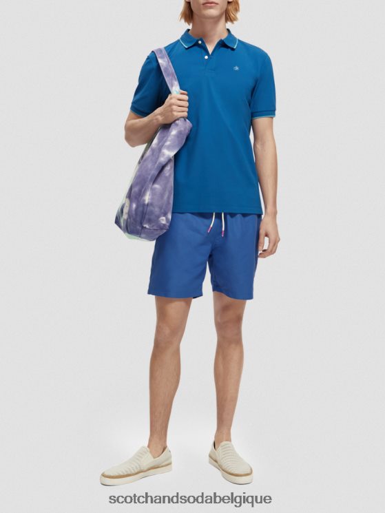 vêtements Scotch & Soda polo en coton biologique à liseré- Scotch and Soda outlet Bleu Riviera 6BZRBF451