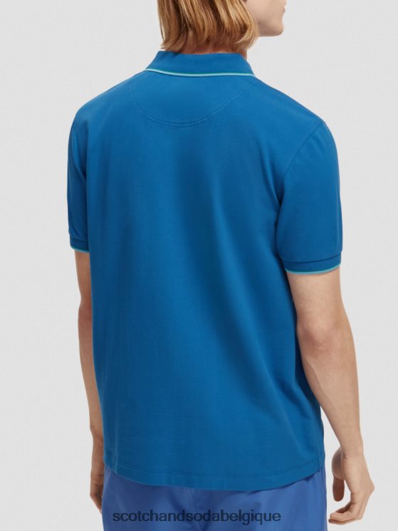 vêtements Scotch & Soda polo en coton biologique à liseré- Scotch and Soda outlet Bleu Riviera 6BZRBF451