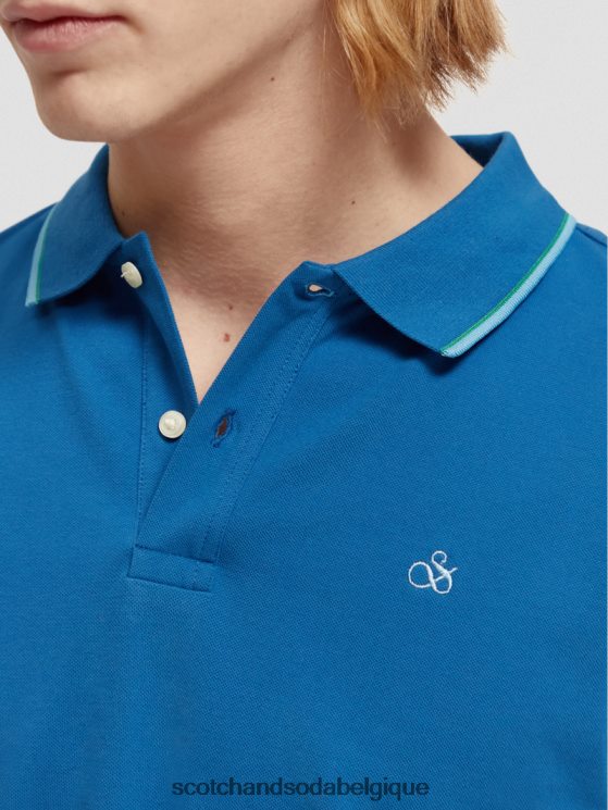 vêtements Scotch & Soda polo en coton biologique à liseré- Scotch and Soda outlet Bleu Riviera 6BZRBF451