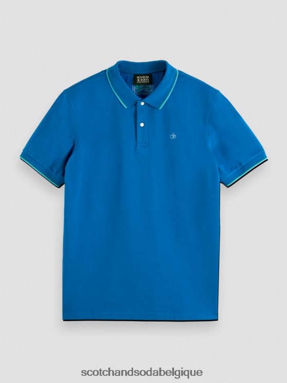 vêtements Scotch & Soda polo en coton biologique à liseré- Scotch and Soda outlet Bleu Riviera 6BZRBF451