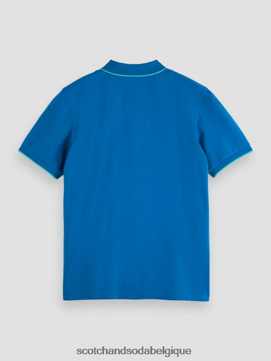 vêtements Scotch & Soda polo en coton biologique à liseré- Scotch and Soda outlet Bleu Riviera 6BZRBF451
