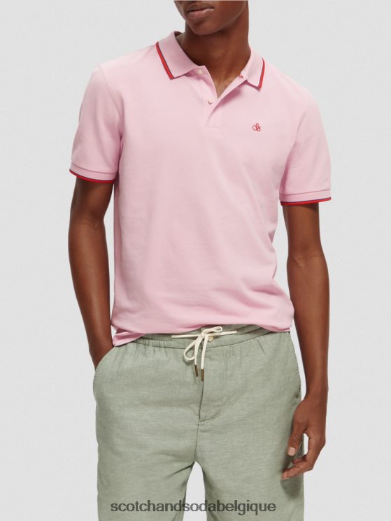 vêtements Scotch & Soda polo en coton biologique à liseré- Scotch and Soda shop near me pierre rose 6BZRBF450