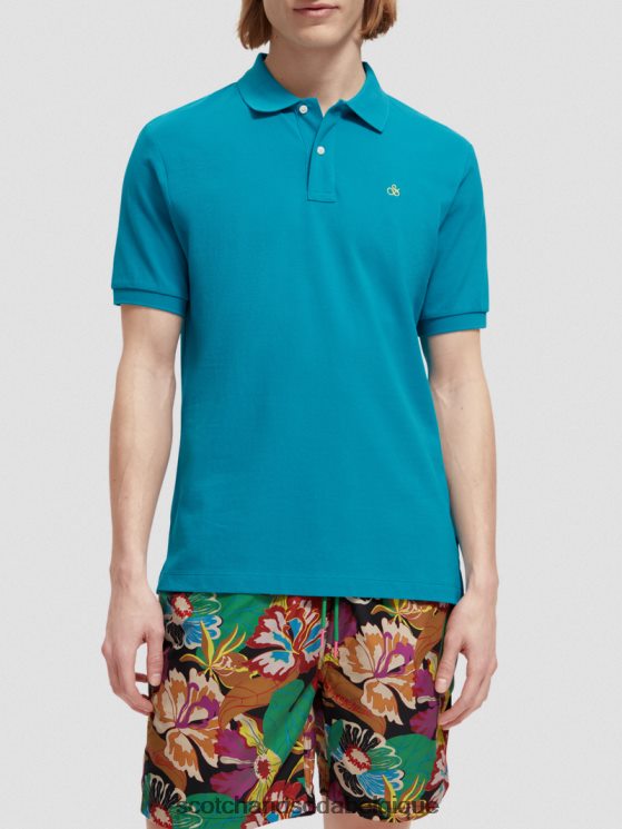 vêtements Scotch & Soda polo piqué en coton biologique- Scotch and Soda Liﾨﾨge turquoise 6BZRBF465