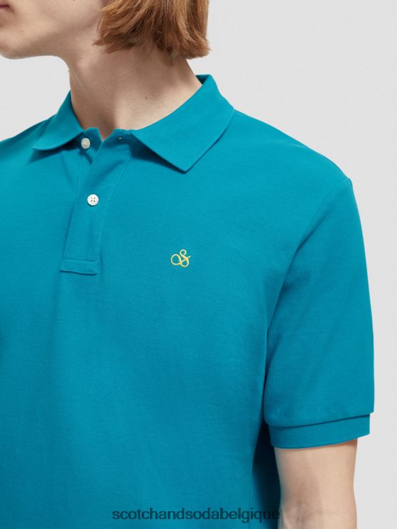 vêtements Scotch & Soda polo piqué en coton biologique- Scotch and Soda Liﾨﾨge turquoise 6BZRBF465