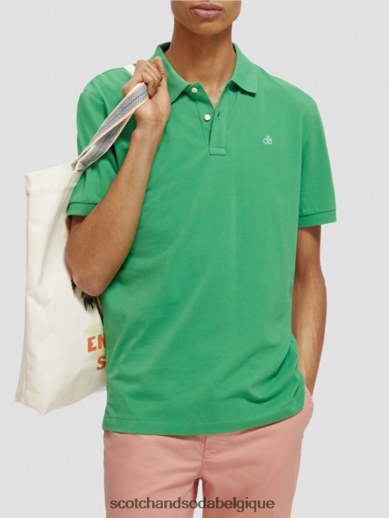 vêtements Scotch & Soda polo piqué en coton biologique- Scotch and Soda outlet vert amazonien 6BZRBF460