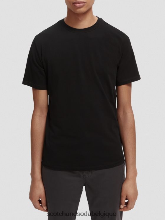 vêtements Scotch & Soda t-shirt à col rond en coton biologique- Scotch and Soda Belgique noir 6BZRBF443