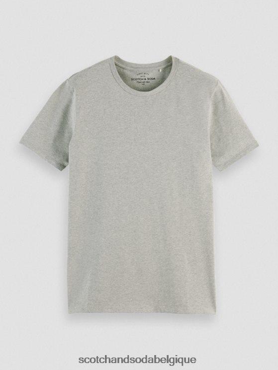 vêtements Scotch & Soda t-shirt à col rond en coton biologique- Scotch and Soda Bruxelles gris mélangé 6BZRBF444