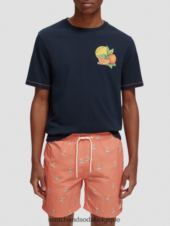 vêtements Scotch & Soda t-shirt coupe classique à motif artistique- Scotch and Soda Belgique marine 6BZRBF434