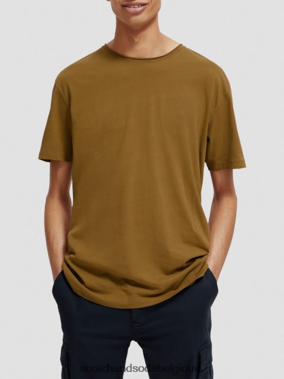 vêtements Scotch & Soda t-shirt coupe décontractée en coton biologique à bords bruts- Scotch and Soda Belgique kaki 6BZRBF452