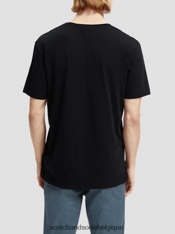 vêtements Scotch & Soda t-shirt coupe décontractée en coton biologique à bords bruts- Scotch and Soda Bruxelles noir 6BZRBF453