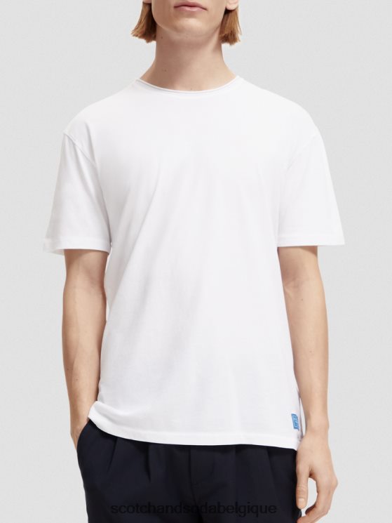 vêtements Scotch & Soda t-shirt coupe décontractée en coton biologique à bords bruts- Scotch and Soda Namur blanc 6BZRBF454