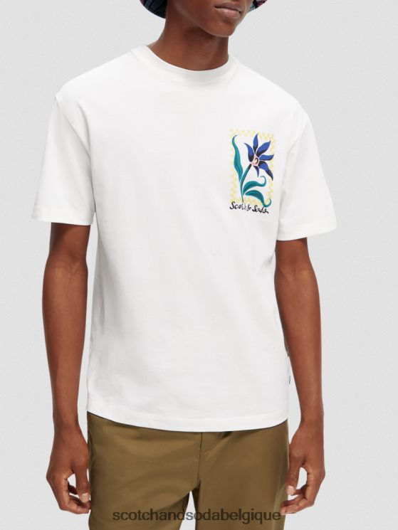 vêtements Scotch & Soda t-shirt coupe décontractée en coton biologique à motif artistique- Scotch and Soda Bruxelles blanc 6BZRBF417