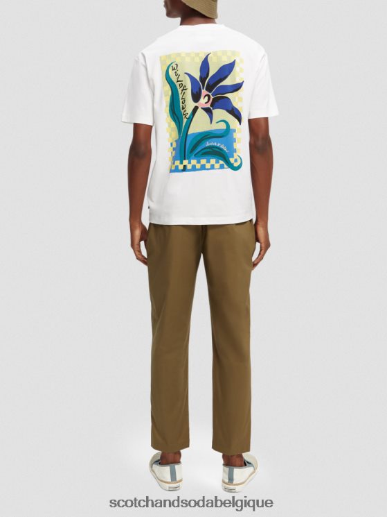 vêtements Scotch & Soda t-shirt coupe décontractée en coton biologique à motif artistique- Scotch and Soda Bruxelles blanc 6BZRBF417