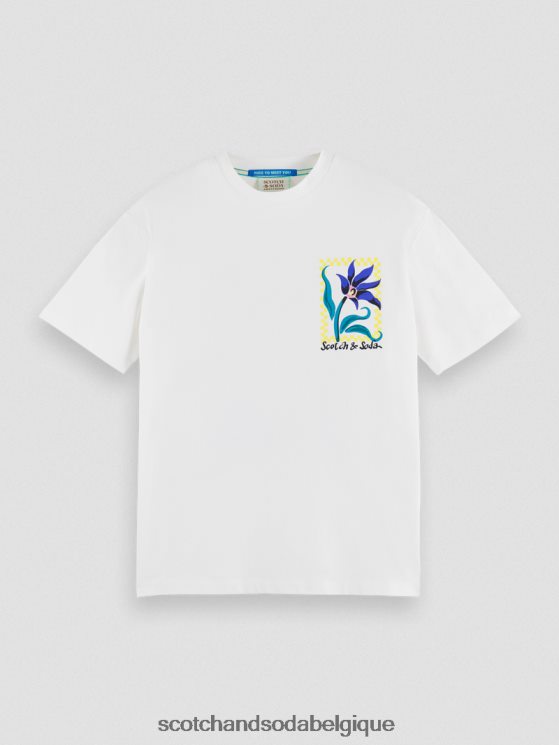 vêtements Scotch & Soda t-shirt coupe décontractée en coton biologique à motif artistique- Scotch and Soda Bruxelles blanc 6BZRBF417