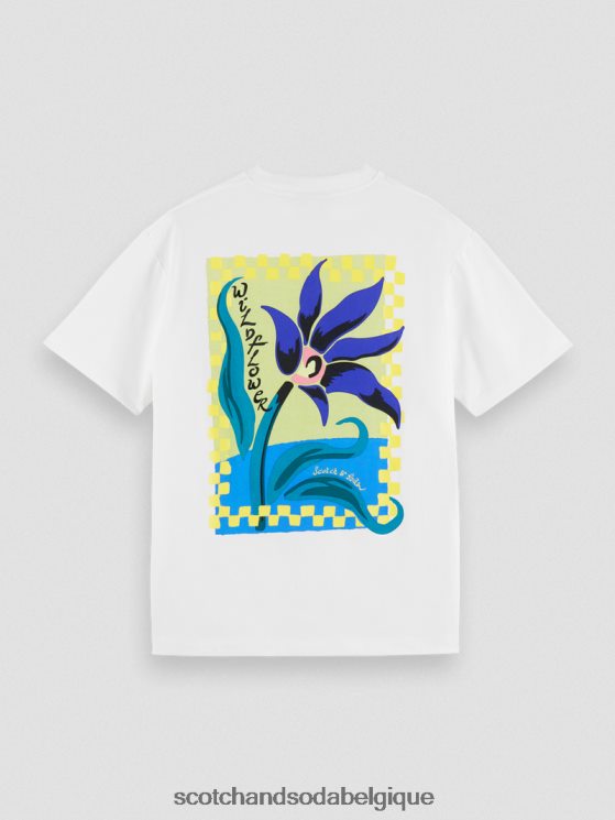 vêtements Scotch & Soda t-shirt coupe décontractée en coton biologique à motif artistique- Scotch and Soda Bruxelles blanc 6BZRBF417