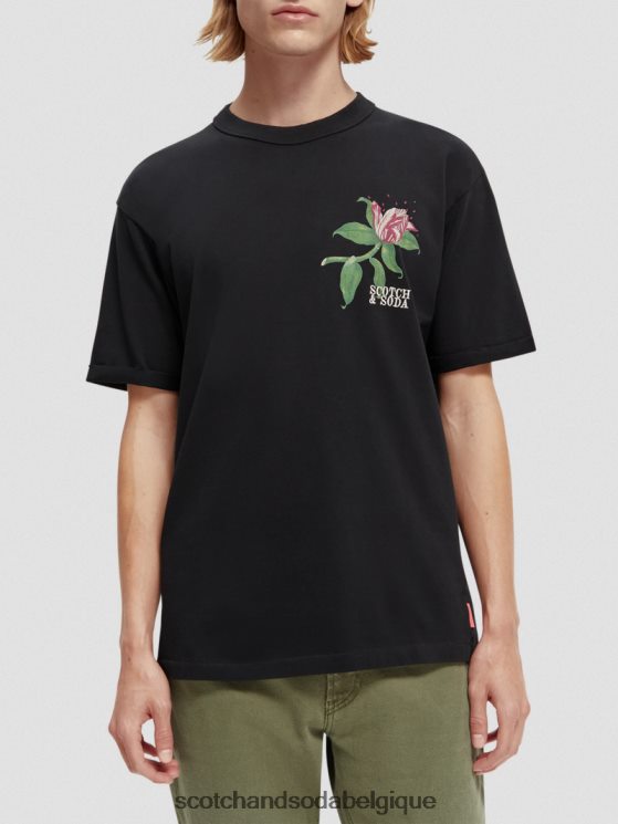 vêtements Scotch & Soda t-shirt coupe décontractée à motif artistique biologique- Scotch and Soda Belgique noir 6BZRBF362