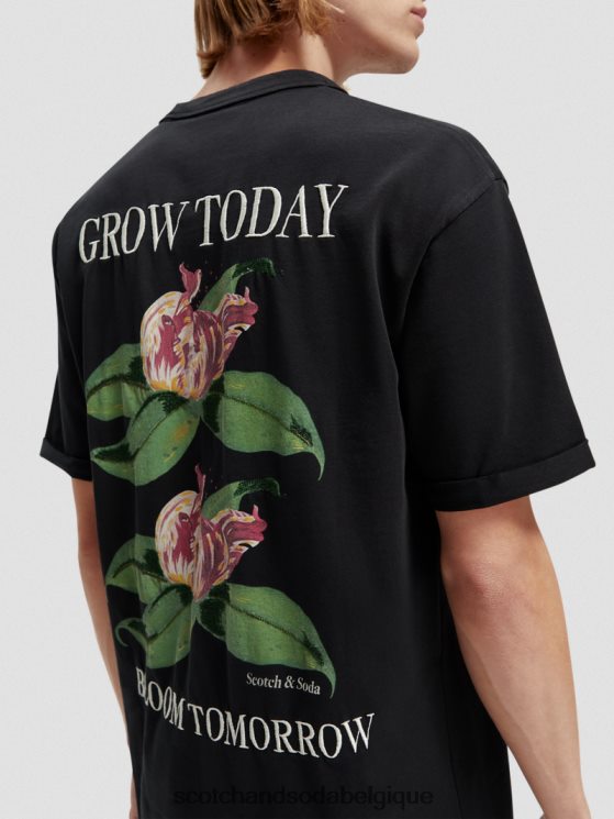 vêtements Scotch & Soda t-shirt coupe décontractée à motif artistique biologique- Scotch and Soda Belgique noir 6BZRBF362