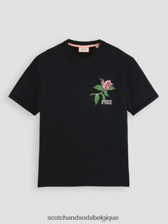 vêtements Scotch & Soda t-shirt coupe décontractée à motif artistique biologique- Scotch and Soda Belgique noir 6BZRBF362