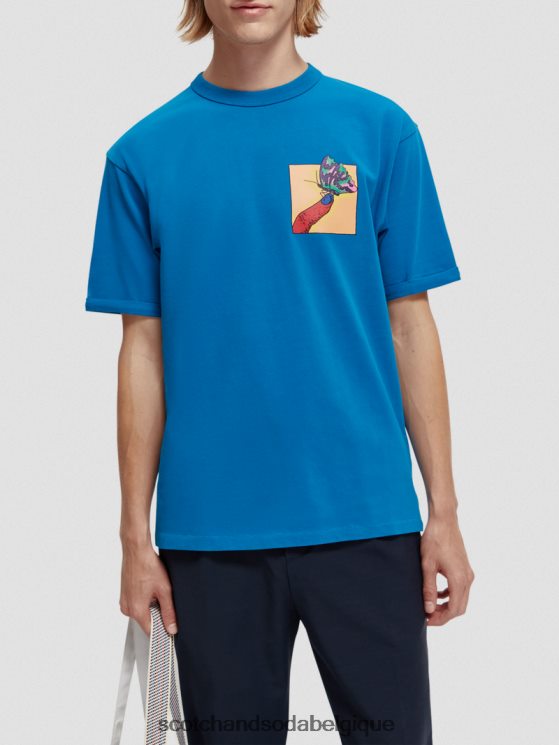 vêtements Scotch & Soda t-shirt coupe décontractée à motif artistique biologique- Scotch and Soda shop near me iris bleu 6BZRBF360