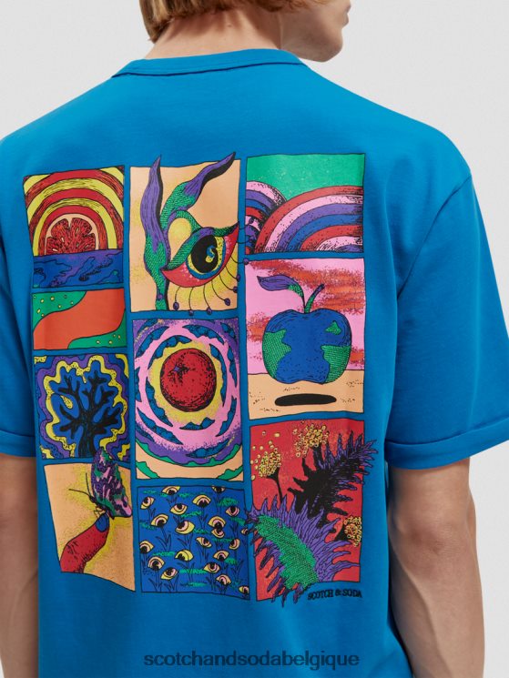 vêtements Scotch & Soda t-shirt coupe décontractée à motif artistique biologique- Scotch and Soda shop near me iris bleu 6BZRBF360