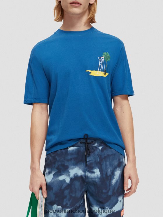 vêtements Scotch & Soda t-shirt décontracté à motif artistique- Scotch and Soda parfum Bleu Riviera 6BZRBF421