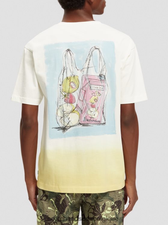vêtements Scotch & Soda t-shirt décontracté à motif imprimé dip-dye- Scotch and Soda Namur blanc 6BZRBF418