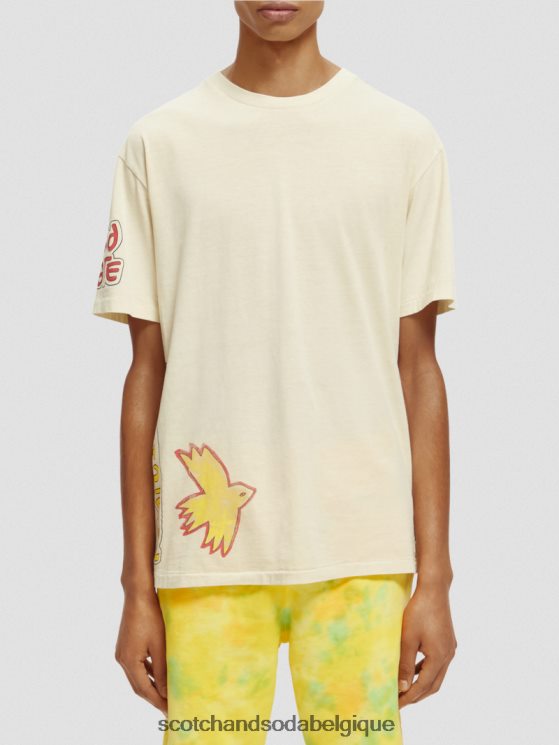 vêtements Scotch & Soda t-shirt délavé à motif artistique- Scotch and Soda femme blanc cassé 6BZRBF446