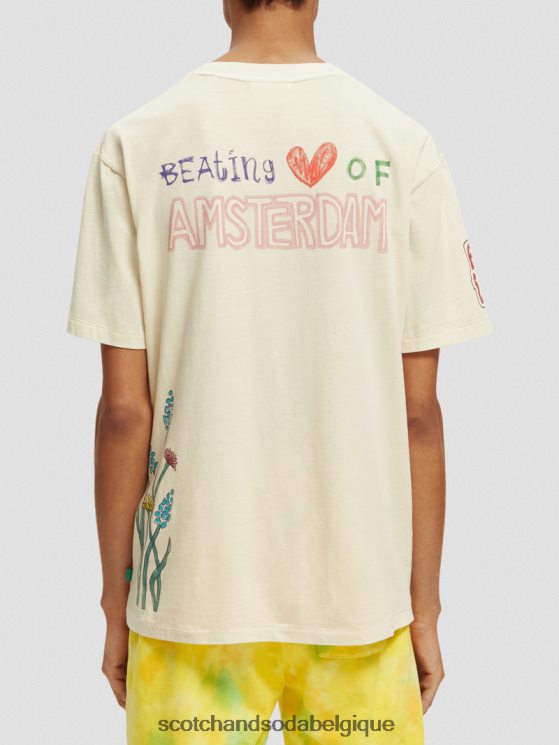 vêtements Scotch & Soda t-shirt délavé à motif artistique- Scotch and Soda femme blanc cassé 6BZRBF446