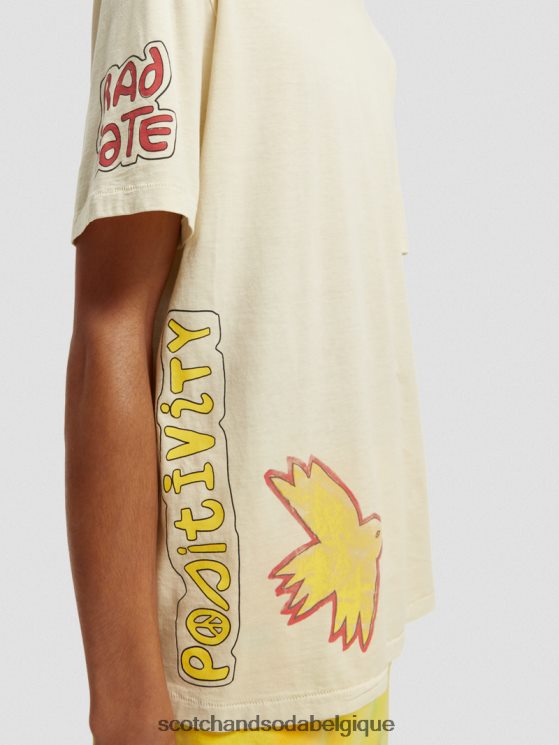 vêtements Scotch & Soda t-shirt délavé à motif artistique- Scotch and Soda femme blanc cassé 6BZRBF446