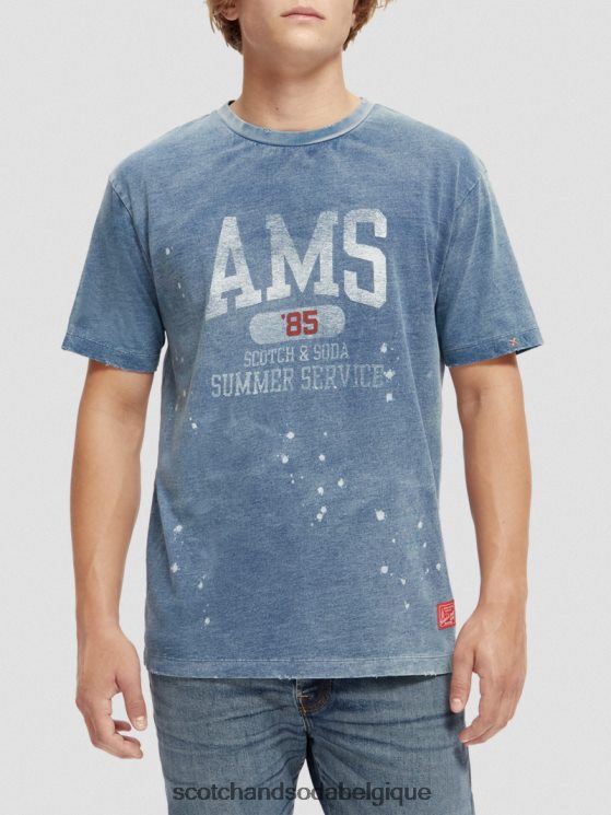 vêtements Scotch & Soda t-shirt graphique en coton biologique- Scotch and Soda outlet indigo lavé 6BZRBF469