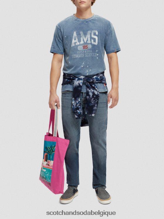 vêtements Scotch & Soda t-shirt graphique en coton biologique- Scotch and Soda outlet indigo lavé 6BZRBF469
