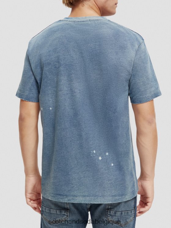 vêtements Scotch & Soda t-shirt graphique en coton biologique- Scotch and Soda outlet indigo lavé 6BZRBF469