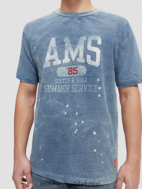 vêtements Scotch & Soda t-shirt graphique en coton biologique- Scotch and Soda outlet indigo lavé 6BZRBF469