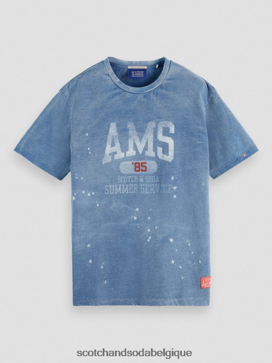 vêtements Scotch & Soda t-shirt graphique en coton biologique- Scotch and Soda outlet indigo lavé 6BZRBF469